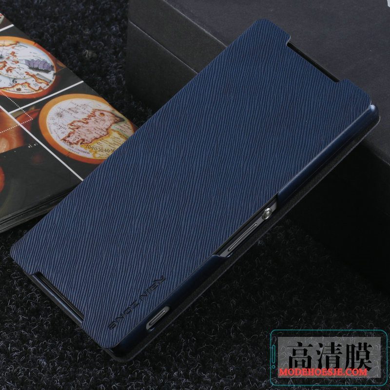 Hoesje Sony Xperia Z2 Leer Donkerblauw Bedrijf, Hoes Sony Xperia Z2 Bescherming Anti-falltelefoon