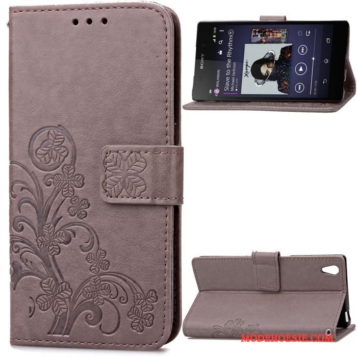 Hoesje Sony Xperia Z2 Portemonnee Purper Anti-fall, Hoes Sony Xperia Z2 Bescherming Reliëftelefoon