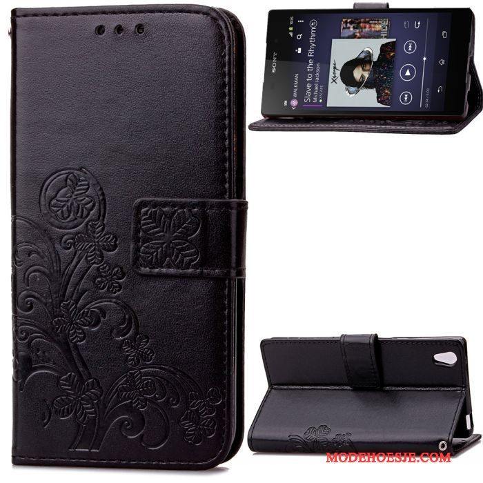 Hoesje Sony Xperia Z2 Portemonnee Purper Anti-fall, Hoes Sony Xperia Z2 Bescherming Reliëftelefoon