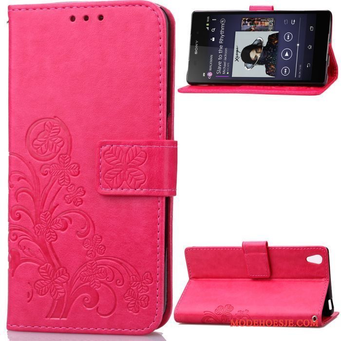 Hoesje Sony Xperia Z2 Portemonnee Purper Anti-fall, Hoes Sony Xperia Z2 Bescherming Reliëftelefoon