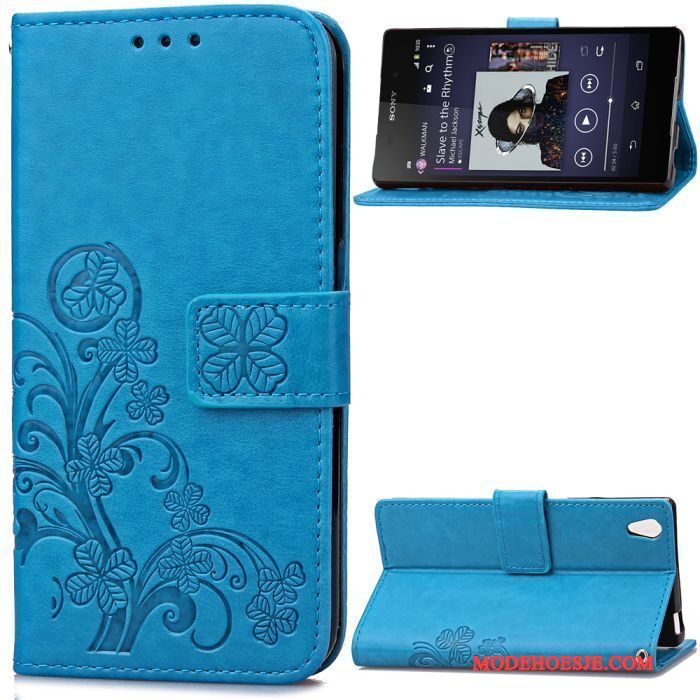 Hoesje Sony Xperia Z2 Portemonnee Purper Anti-fall, Hoes Sony Xperia Z2 Bescherming Reliëftelefoon