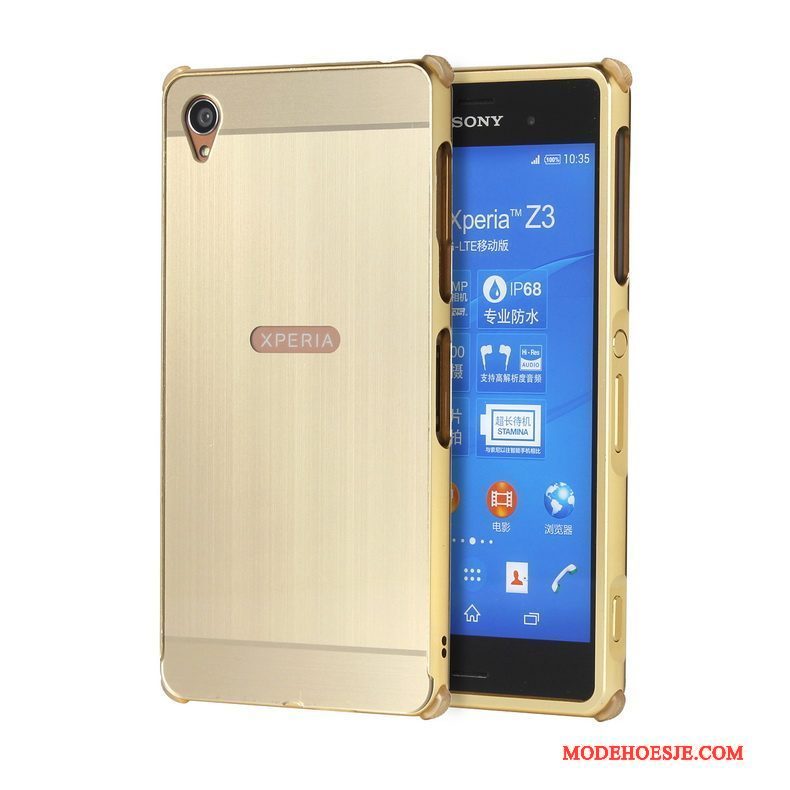 Hoesje Sony Xperia Z3+ Metaal Achterklep Anti-fall, Hoes Sony Xperia Z3+ Bescherming Goud Omlijsting