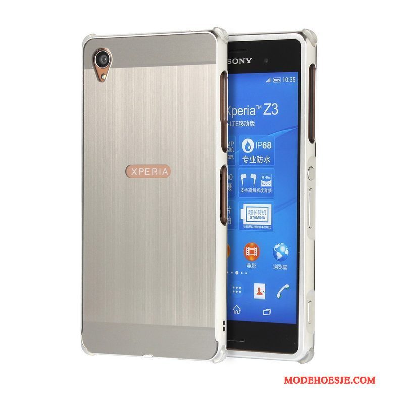 Hoesje Sony Xperia Z3+ Metaal Achterklep Anti-fall, Hoes Sony Xperia Z3+ Bescherming Goud Omlijsting