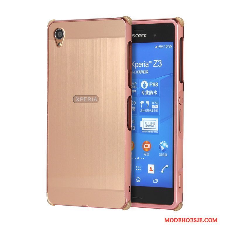 Hoesje Sony Xperia Z3+ Metaal Achterklep Anti-fall, Hoes Sony Xperia Z3+ Bescherming Goud Omlijsting