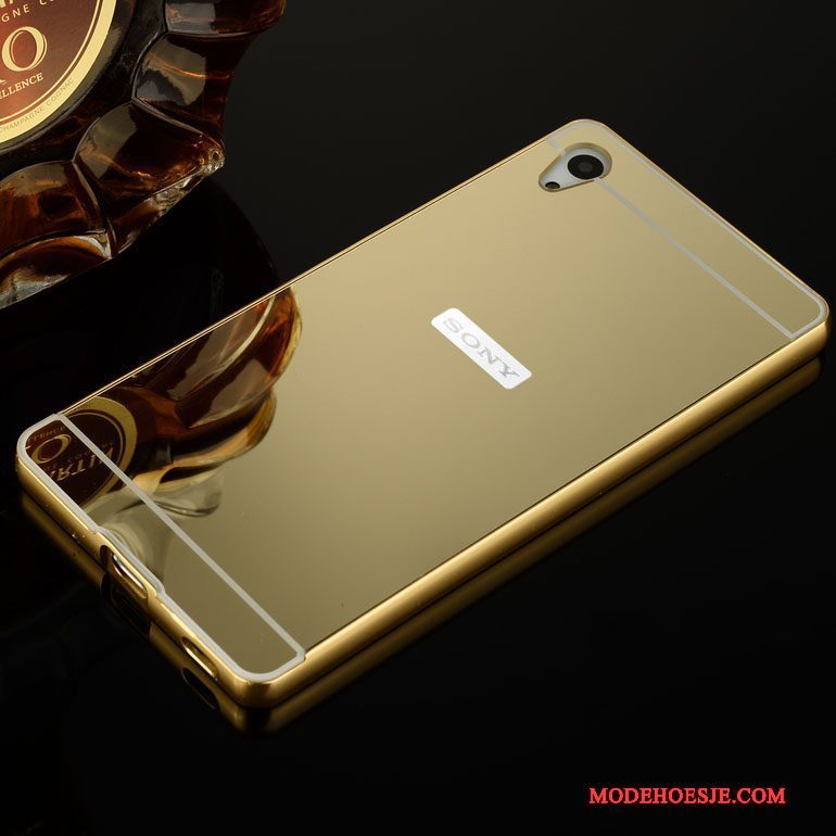 Hoesje Sony Xperia Z3+ Metaal Achterklep Anti-fall, Hoes Sony Xperia Z3+ Bescherming Goud Omlijsting