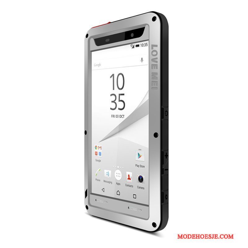 Hoesje Sony Xperia Z5 Compact Metaal Anti-falltelefoon, Hoes Sony Xperia Z5 Compact Bescherming Schrobben Zwart