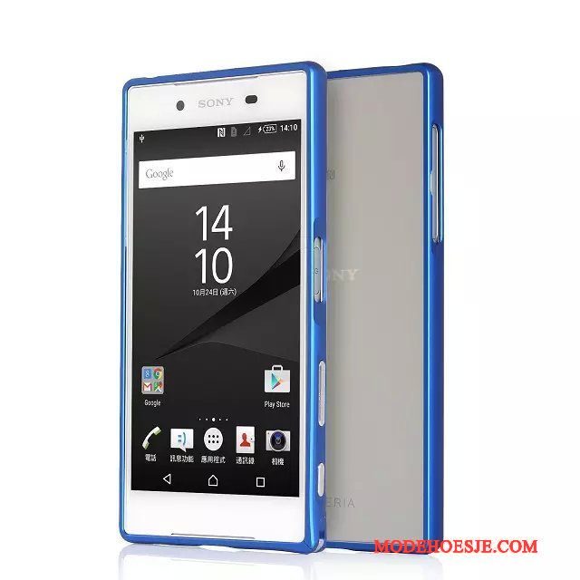 Hoesje Sony Xperia Z5 Metaal Omlijsting Blauw, Hoes Sony Xperia Z5 Bescherming Telefoon