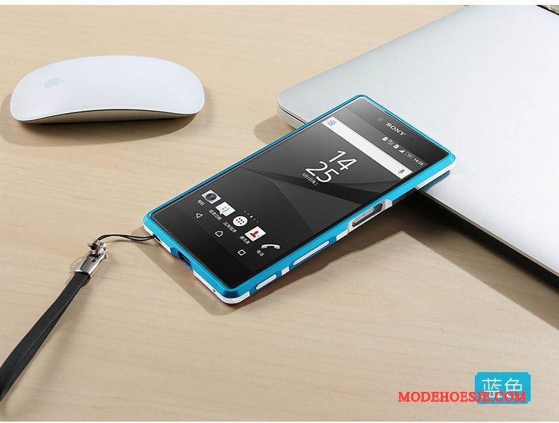 Hoesje Sony Xperia Z5 Metaal Omlijsting Blauw, Hoes Sony Xperia Z5 Bescherming Telefoon
