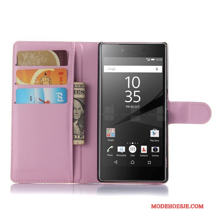 Hoesje Sony Xperia Z5 Portemonnee Rozetelefoon, Hoes Sony Xperia Z5 Leer