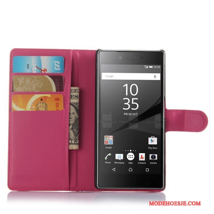 Hoesje Sony Xperia Z5 Portemonnee Rozetelefoon, Hoes Sony Xperia Z5 Leer