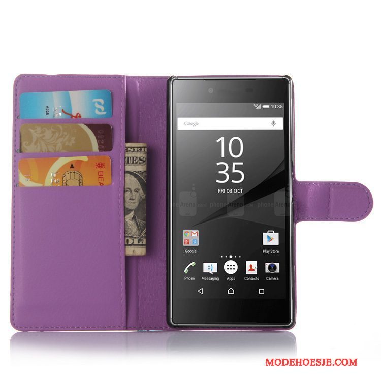 Hoesje Sony Xperia Z5 Portemonnee Rozetelefoon, Hoes Sony Xperia Z5 Leer