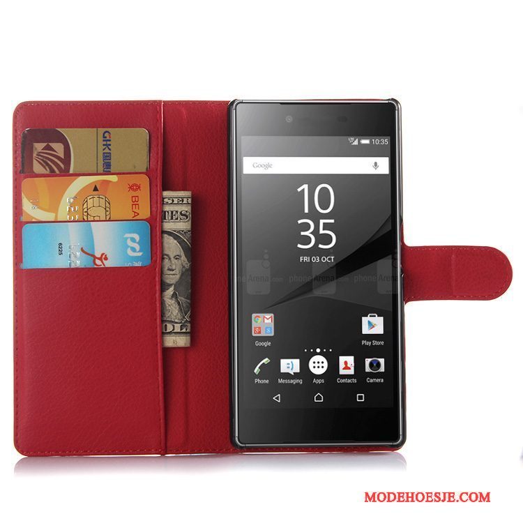 Hoesje Sony Xperia Z5 Portemonnee Rozetelefoon, Hoes Sony Xperia Z5 Leer