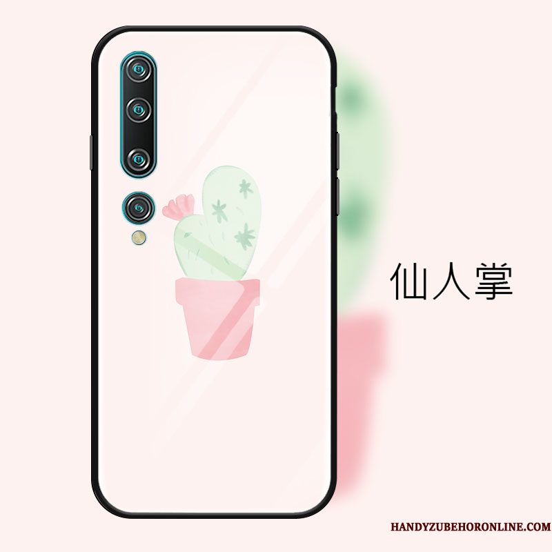 Hoesje Xiaomi Mi 10 Spotprent Roze Glas, Hoes Xiaomi Mi 10 Bescherming Mini Aardbei