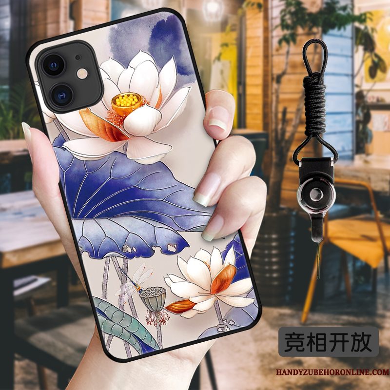 Hoesje iPhone 11 Bescherming Chinese Stijl Blauw, Hoes iPhone 11 Vintage Kraanvogel Schrobben