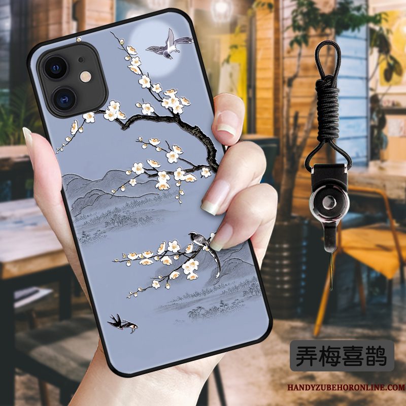 Hoesje iPhone 11 Bescherming Chinese Stijl Blauw, Hoes iPhone 11 Vintage Kraanvogel Schrobben