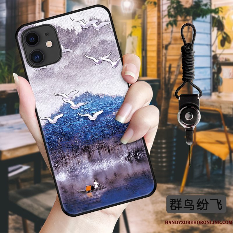 Hoesje iPhone 11 Bescherming Chinese Stijl Blauw, Hoes iPhone 11 Vintage Kraanvogel Schrobben