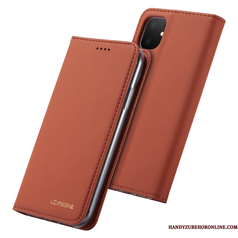 Hoesje iPhone 11 Leer Anti-fall High End, Hoes iPhone 11 Zakken Rood Trendy Merk