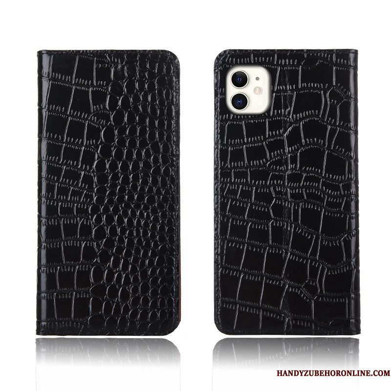 Hoesje iPhone 11 Leer Telefoon Krokodil, Hoes iPhone 11 Folio Anti-fall Zwart