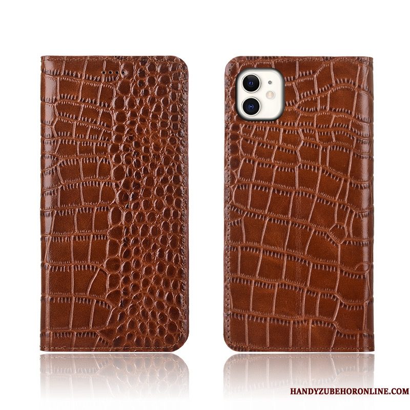 Hoesje iPhone 11 Leer Telefoon Krokodil, Hoes iPhone 11 Folio Anti-fall Zwart