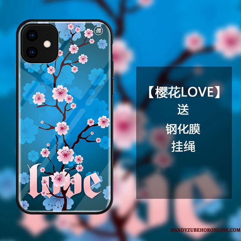 Hoesje iPhone 11 Luxe Blauw Glas, Hoes iPhone 11 Zakken Mini Kers