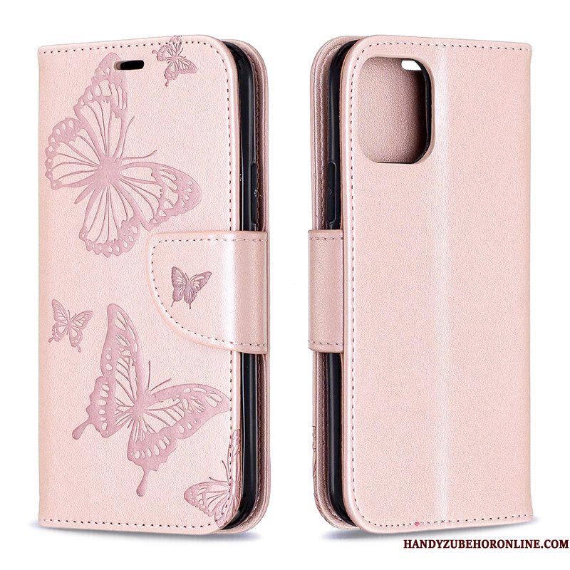 Hoesje iPhone 11 Pro Folio Effen Kleur Reliëf, Hoes iPhone 11 Pro Reliëf Vlinder Hanger