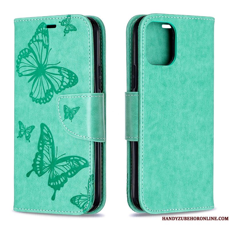 Hoesje iPhone 11 Pro Folio Effen Kleur Reliëf, Hoes iPhone 11 Pro Reliëf Vlinder Hanger