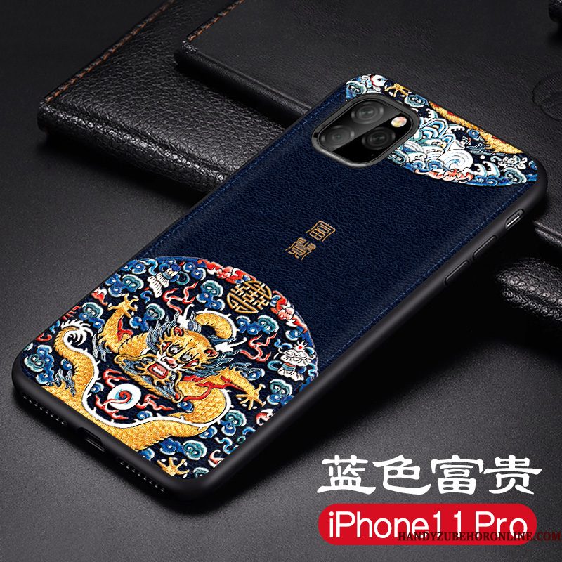 Hoesje iPhone 11 Pro Leer Dragon Patroon Nieuw, Hoes iPhone 11 Pro Siliconen Blauwtelefoon