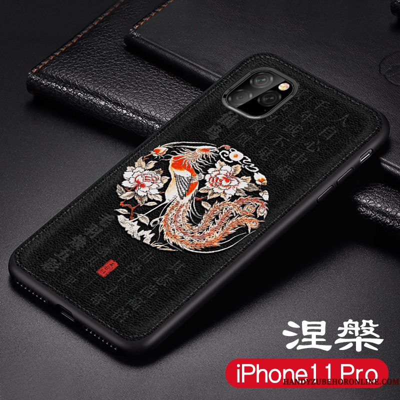 Hoesje iPhone 11 Pro Max Leer Anti-fall Schrobben, Hoes iPhone 11 Pro Max Siliconen Dragon Patroon Blauw