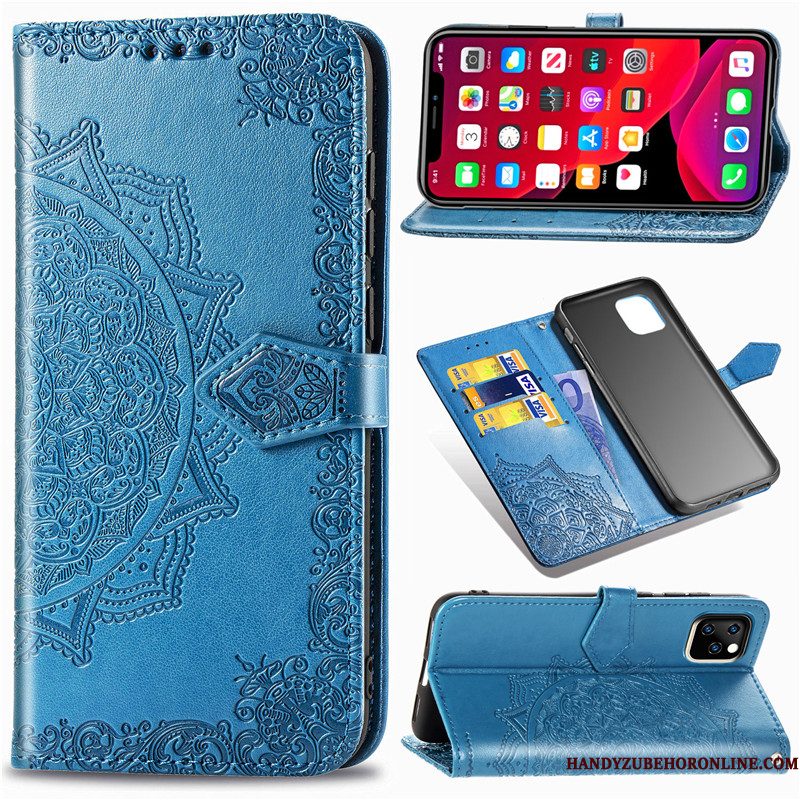 Hoesje iPhone 11 Pro Max Leer Hangertelefoon, Hoes iPhone 11 Pro Max Bescherming Effen Kleur Reliëf