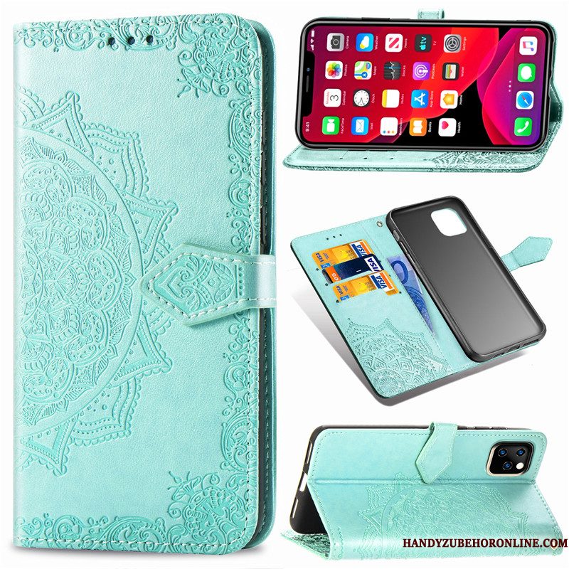 Hoesje iPhone 11 Pro Max Leer Hangertelefoon, Hoes iPhone 11 Pro Max Bescherming Effen Kleur Reliëf