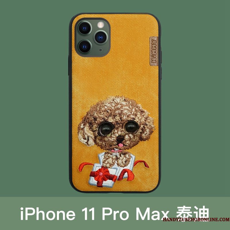 Hoesje iPhone 11 Pro Max Siliconen Borduurwerk Anti-fall, Hoes iPhone 11 Pro Max Bescherming Kat Beren