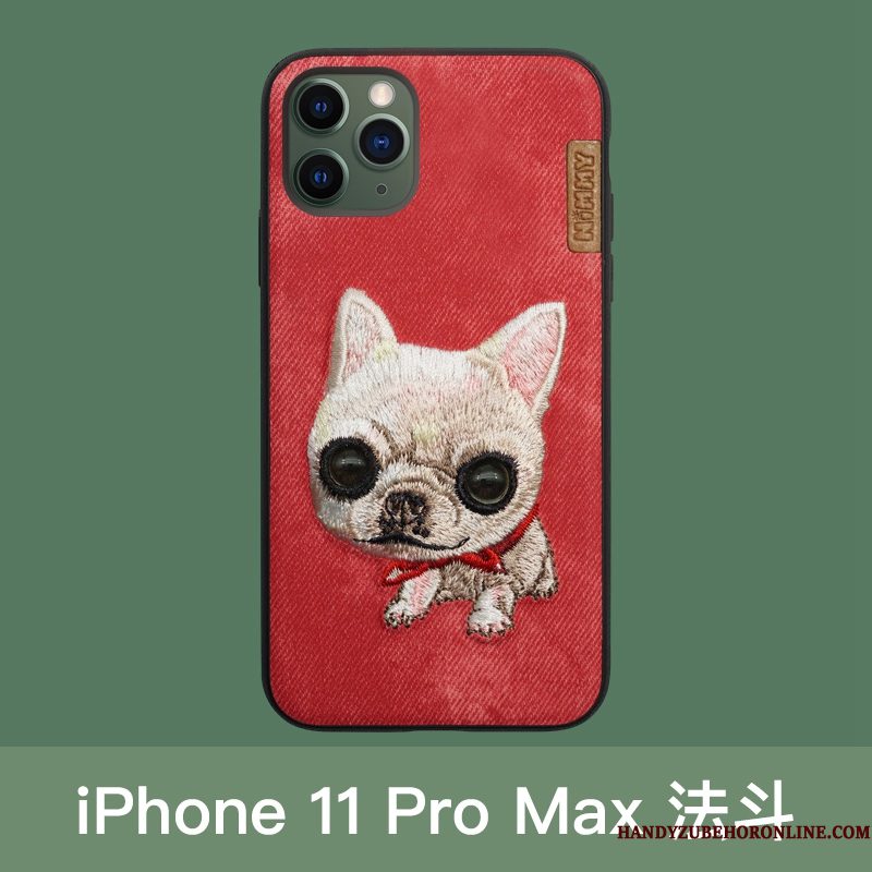 Hoesje iPhone 11 Pro Max Siliconen Borduurwerk Anti-fall, Hoes iPhone 11 Pro Max Bescherming Kat Beren