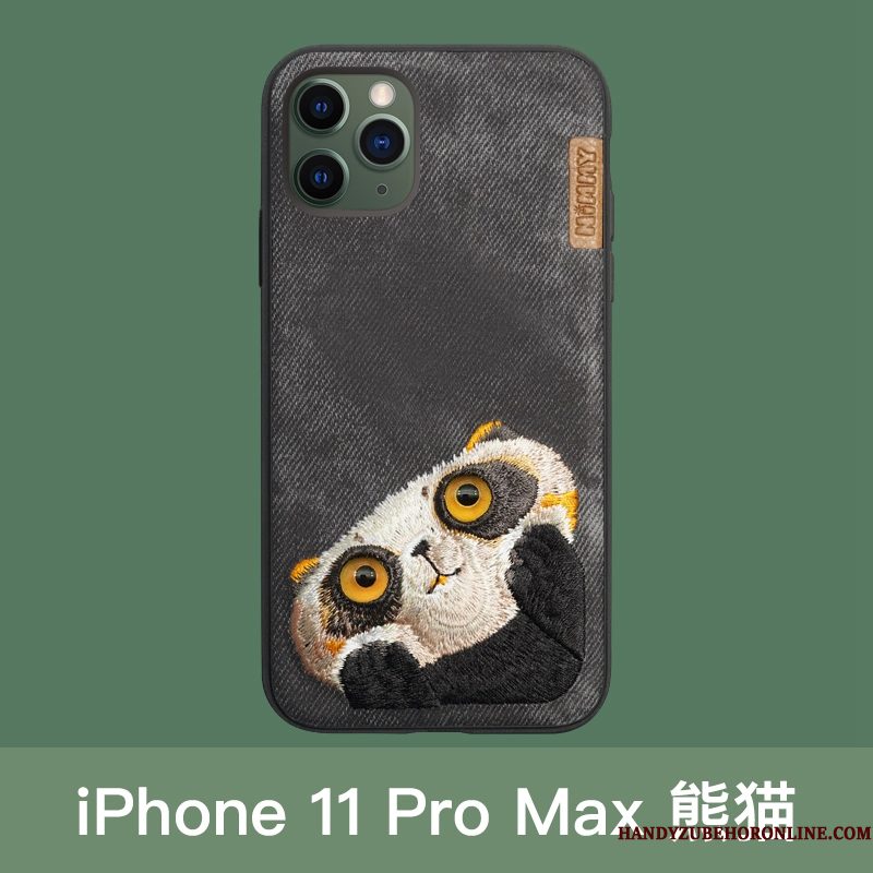 Hoesje iPhone 11 Pro Max Siliconen Borduurwerk Anti-fall, Hoes iPhone 11 Pro Max Bescherming Kat Beren