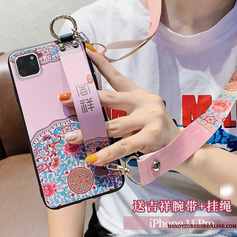 Hoesje iPhone 11 Pro Max Siliconen Chinese Stijl Hanger, Hoes iPhone 11 Pro Max Opknoping Nektelefoon