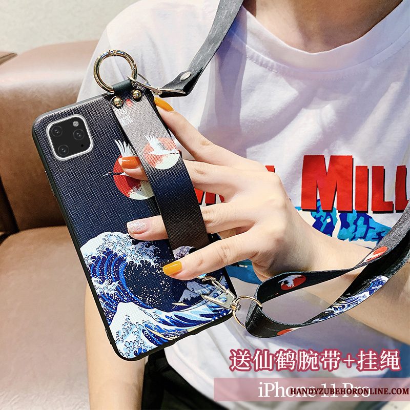 Hoesje iPhone 11 Pro Max Siliconen Chinese Stijl Hanger, Hoes iPhone 11 Pro Max Opknoping Nektelefoon