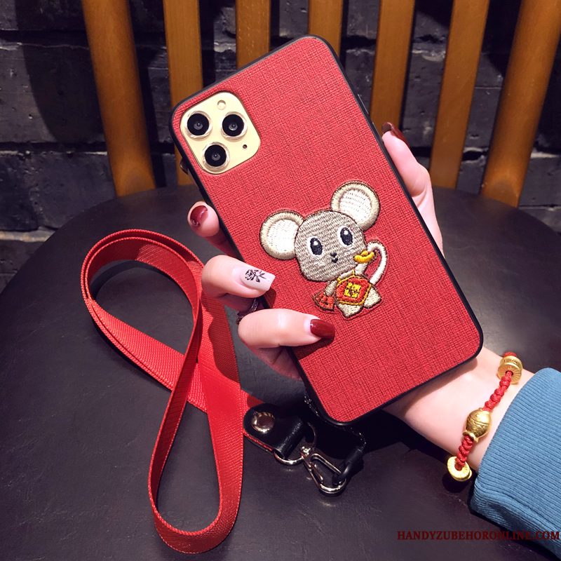 Hoesje iPhone 11 Pro Max Telefoon Rat, Hoes iPhone 11 Pro Max Zwart Borduurwerk