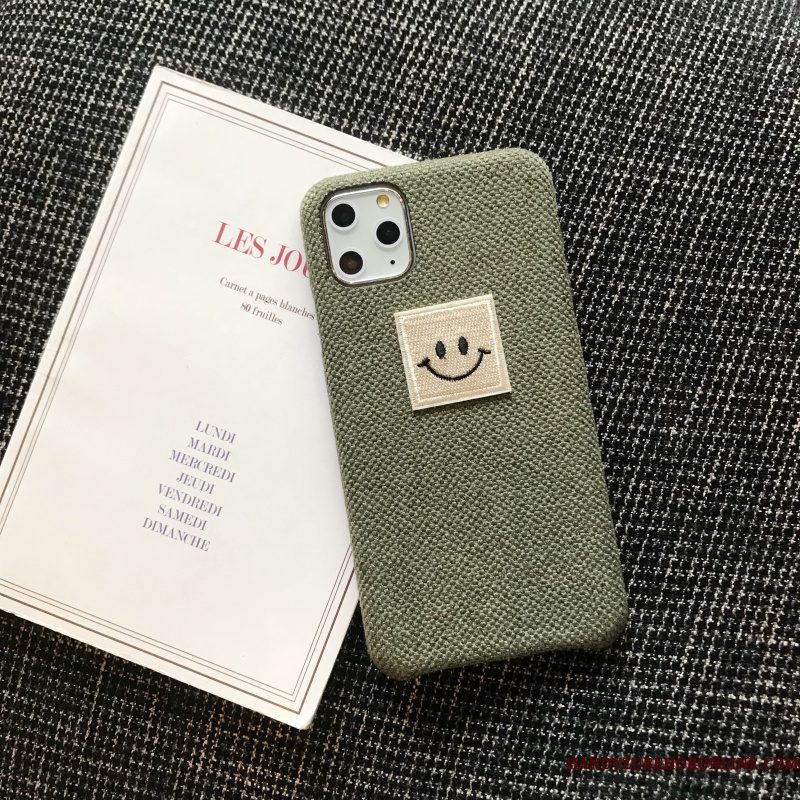 Hoesje iPhone 11 Pro Max Zacht Grijs Smiley, Hoes iPhone 11 Pro Max Mooie Flanel