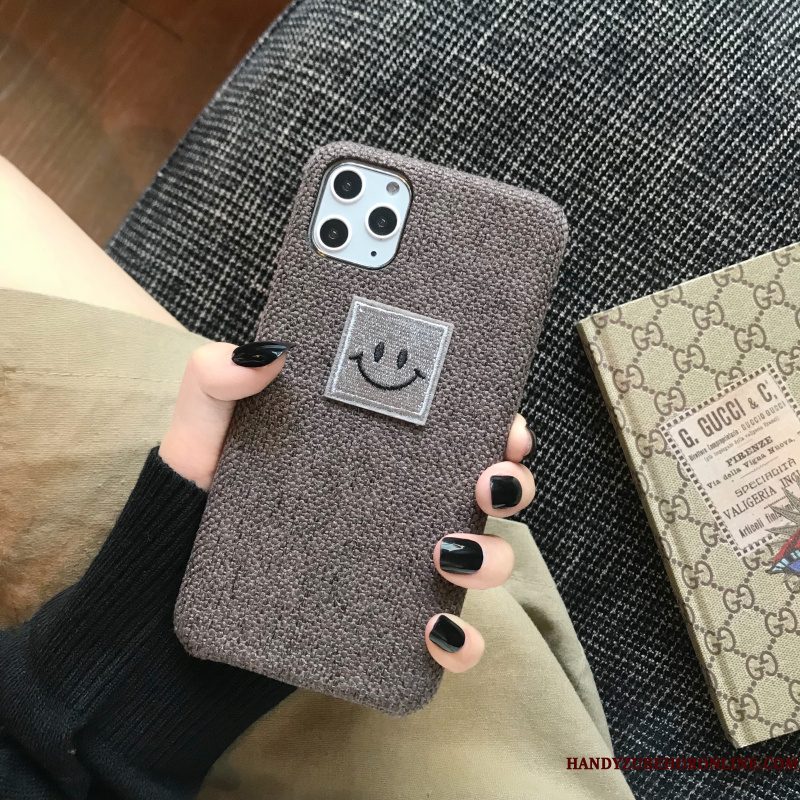 Hoesje iPhone 11 Pro Max Zacht Grijs Smiley, Hoes iPhone 11 Pro Max Mooie Flanel