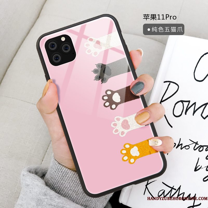 Hoesje iPhone 11 Pro Siliconen Glas Kat, Hoes iPhone 11 Pro Bescherming Anti-fall Trendy Merk