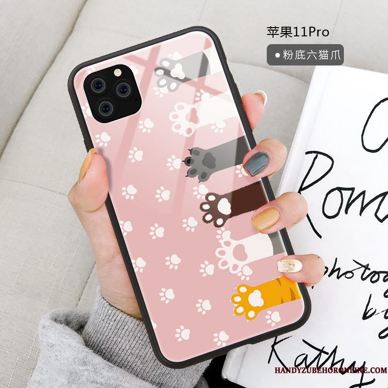 Hoesje iPhone 11 Pro Siliconen Glas Kat, Hoes iPhone 11 Pro Bescherming Anti-fall Trendy Merk