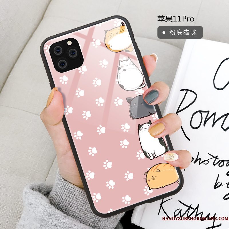 Hoesje iPhone 11 Pro Siliconen Glas Kat, Hoes iPhone 11 Pro Bescherming Anti-fall Trendy Merk