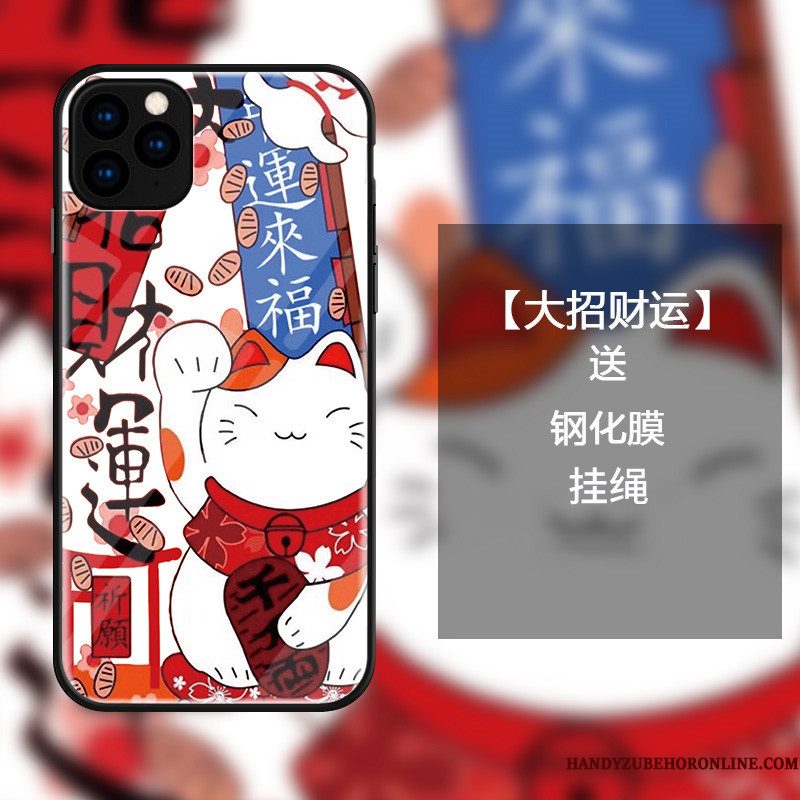 Hoesje iPhone 11 Pro Spotprent Anti-fall Glas, Hoes iPhone 11 Pro Zakken Kat Rood