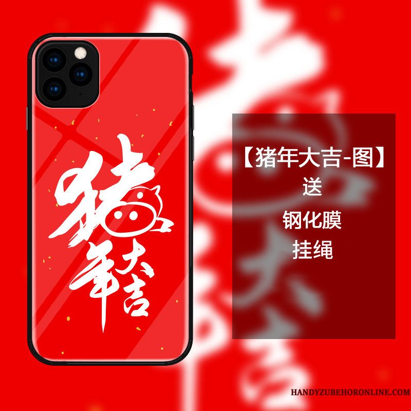 Hoesje iPhone 11 Pro Zakken Chinese Stijl Rood, Hoes iPhone 11 Pro Bescherming Glas Vreugdevol