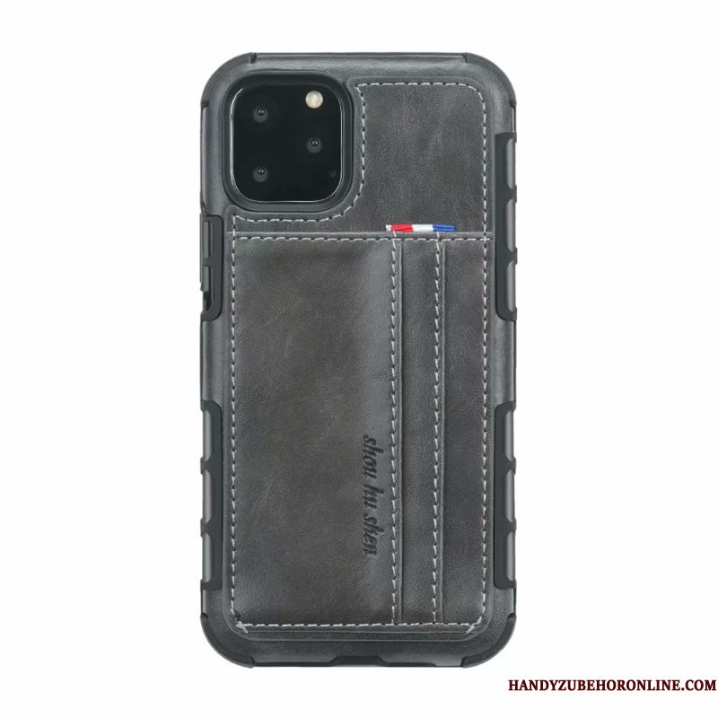 Hoesje iPhone 11 Pro Zakken Kaart Grijs, Hoes iPhone 11 Pro Leer Telefoon Anti-fall