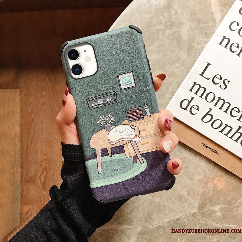 Hoesje iPhone 11 Scheppend Telefoon Patroon, Hoes iPhone 11 Reliëf Groen Lovers