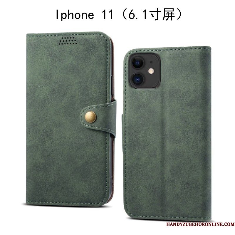 Hoesje iPhone 11 Zacht Telefoon Anti-fall, Hoes iPhone 11 Leer Groen