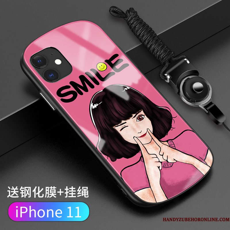 Hoesje iPhone 11 Zakken Anti-fall Glas, Hoes iPhone 11 Siliconen Roze Grappig