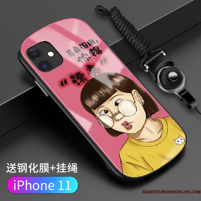 Hoesje iPhone 11 Zakken Anti-fall Glas, Hoes iPhone 11 Siliconen Roze Grappig