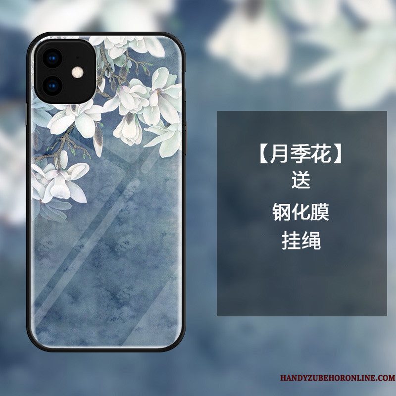 Hoesje iPhone 11 Zakken Hanger Bloemen, Hoes iPhone 11 Bescherming Telefoon Blauw