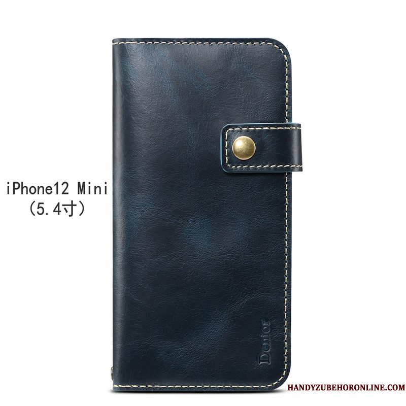 Hoesje iPhone 12 Mini Leer Koetelefoon, Hoes iPhone 12 Mini Folio Anti-fall